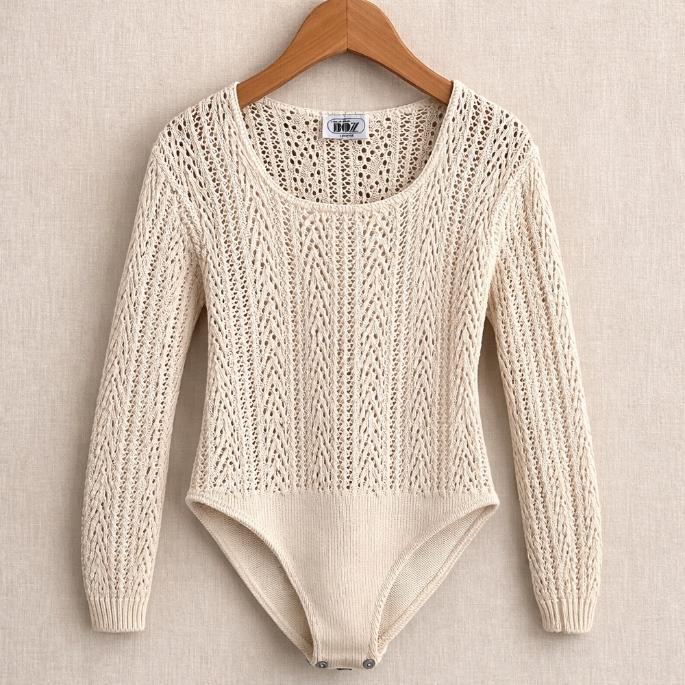 BOZ Crochet Knit Top Cream Open Knit Boho Sweater Canada